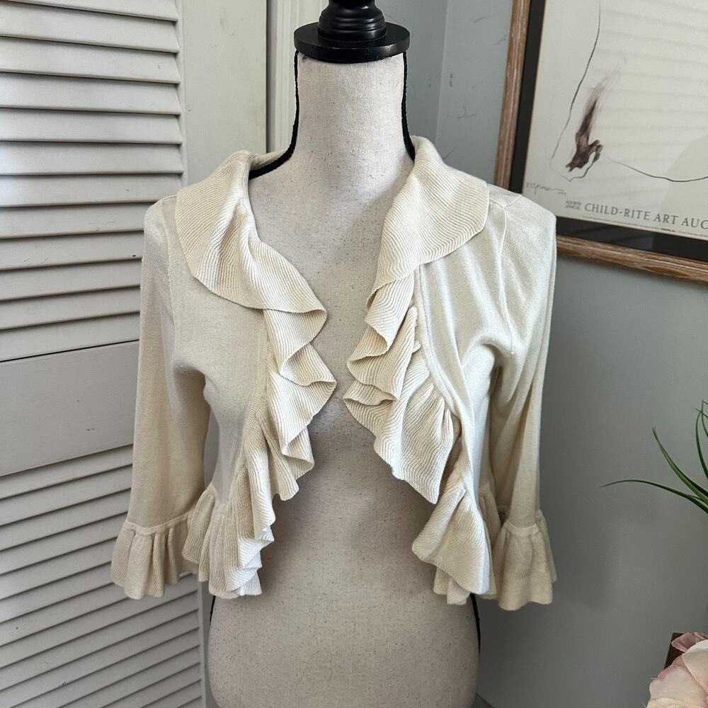 Harrison Morgan Sweater P/S Cream Cropped Silk Cashmere Dainty Ruffle Coquette